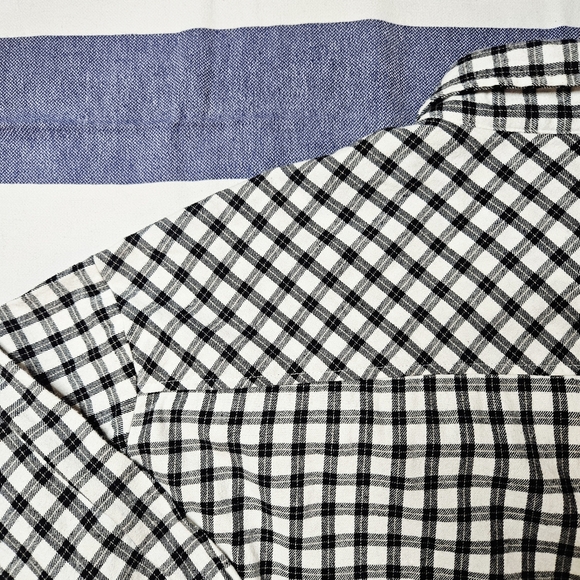 Ardene Cotton Flannel Cropped Plaid Shirt Jacket Black And White Large - Picture 9 of 11